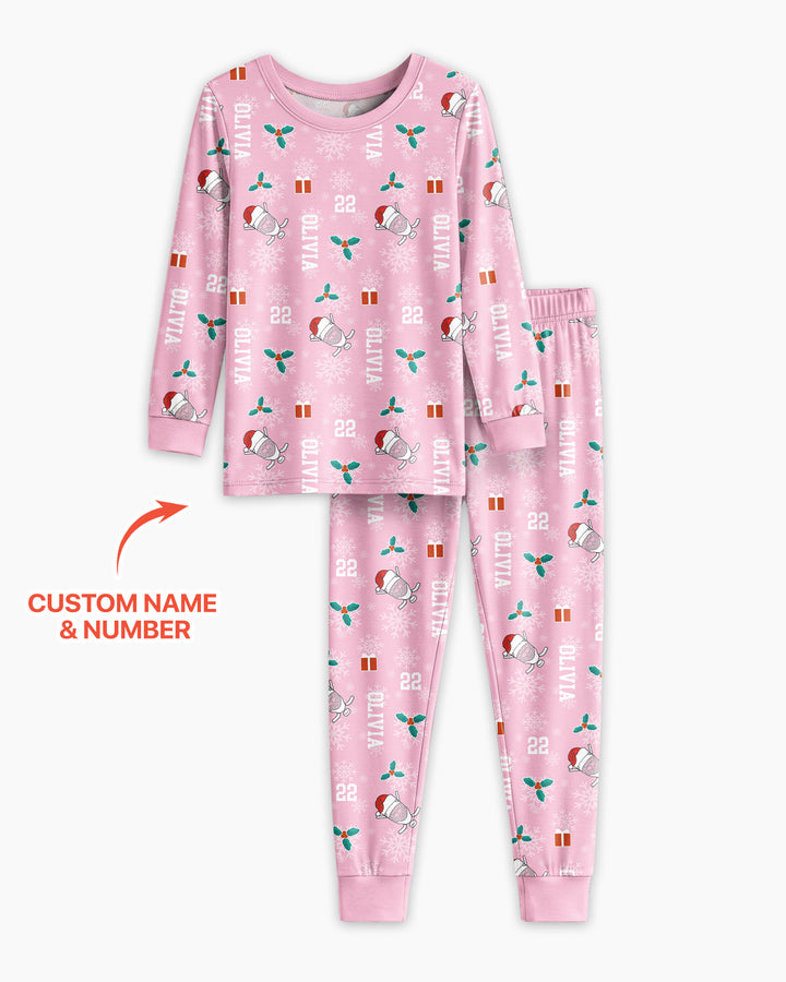 Custom Name Hockey Holiday Bamboo Two Piece Long Sleeve Pajama Set