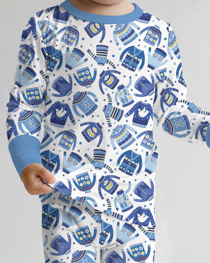 Cute Hanukkah Jumpers Bamboo Two Piece Long Sleeve Pajama Set