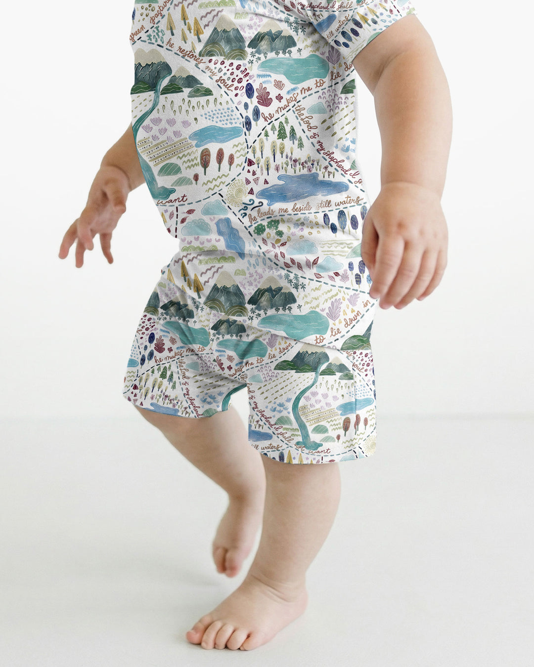 Whimsical Psalms 23 Map Bamboo Two Piece Short Sleeve Shorts Pajama Set