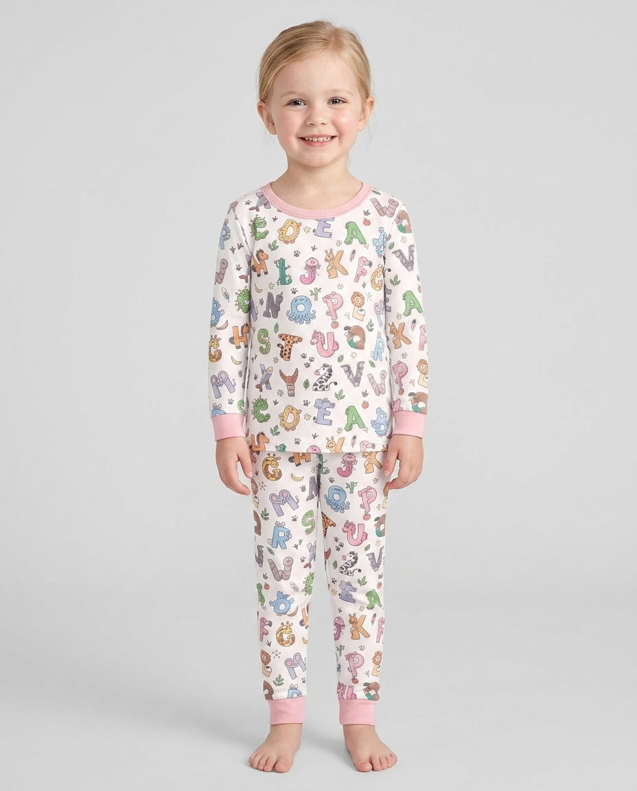 Animals Alphabet Bamboo Two Piece Long Sleeve Pajama Set