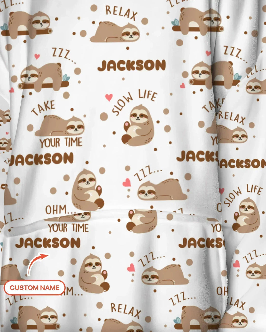Personalisierbarer süßer Faultier-Bambus-Decken-Hoodie
