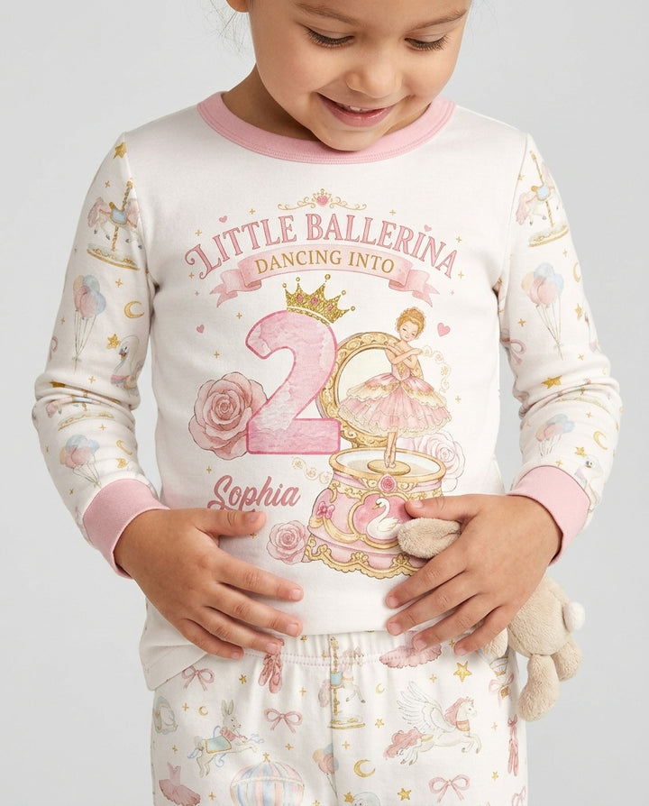 Little Ballerina Birthday Custom Name & Age Bamboo Two Piece Long Sleeve Pajama Set