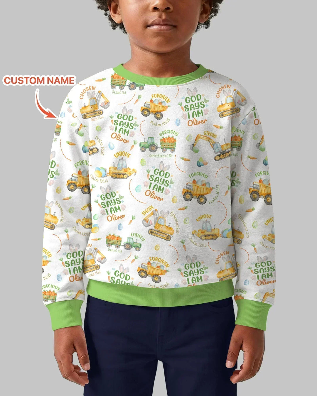Frohe Ostern, Gott sagt, ich bin, personalisiertes Bambus-Crewneck-Sweatshirt