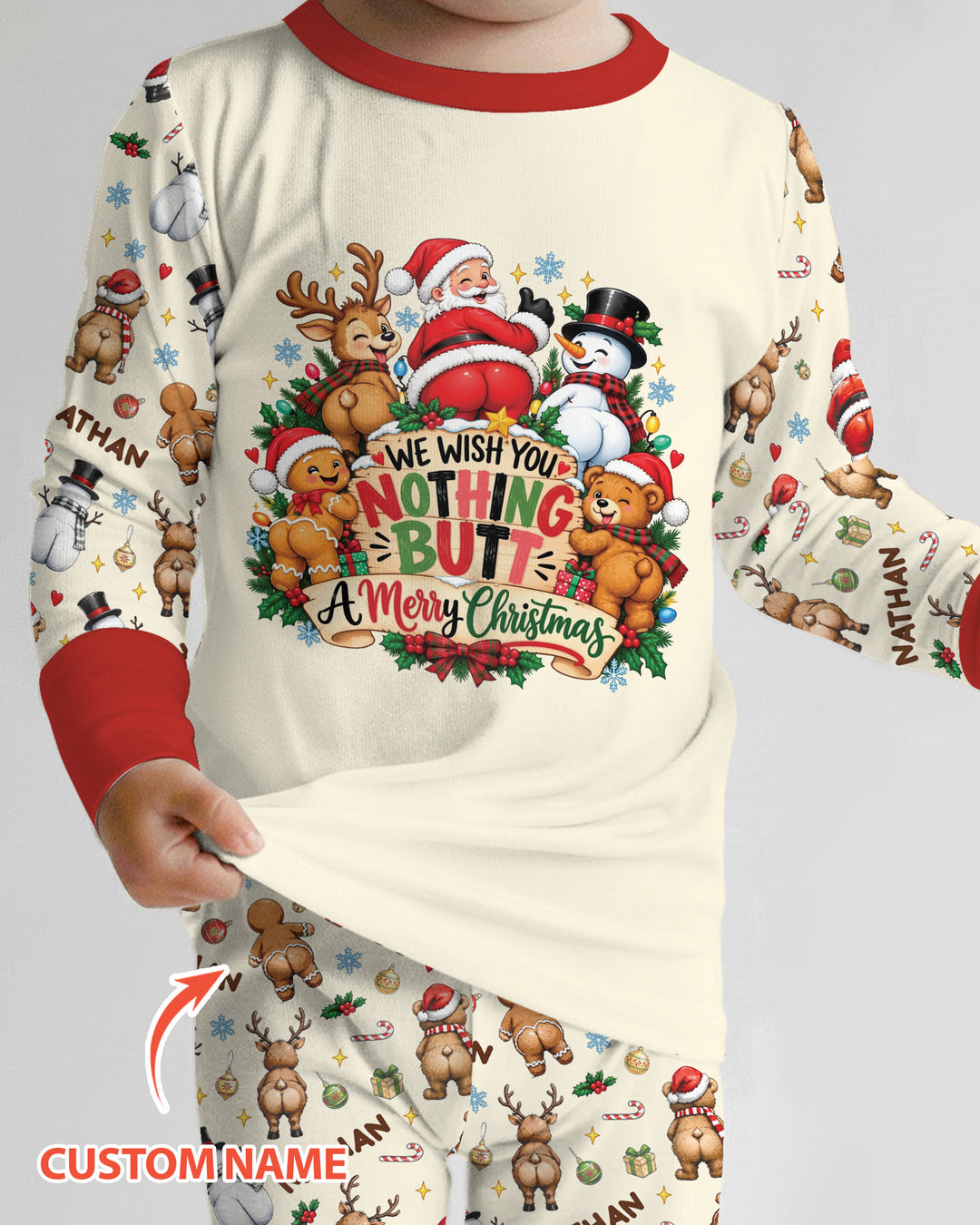 We Wish You Nothing But A Merry Christmas Custom Name Bamboo Two Piece Long Sleeve Pajama Set