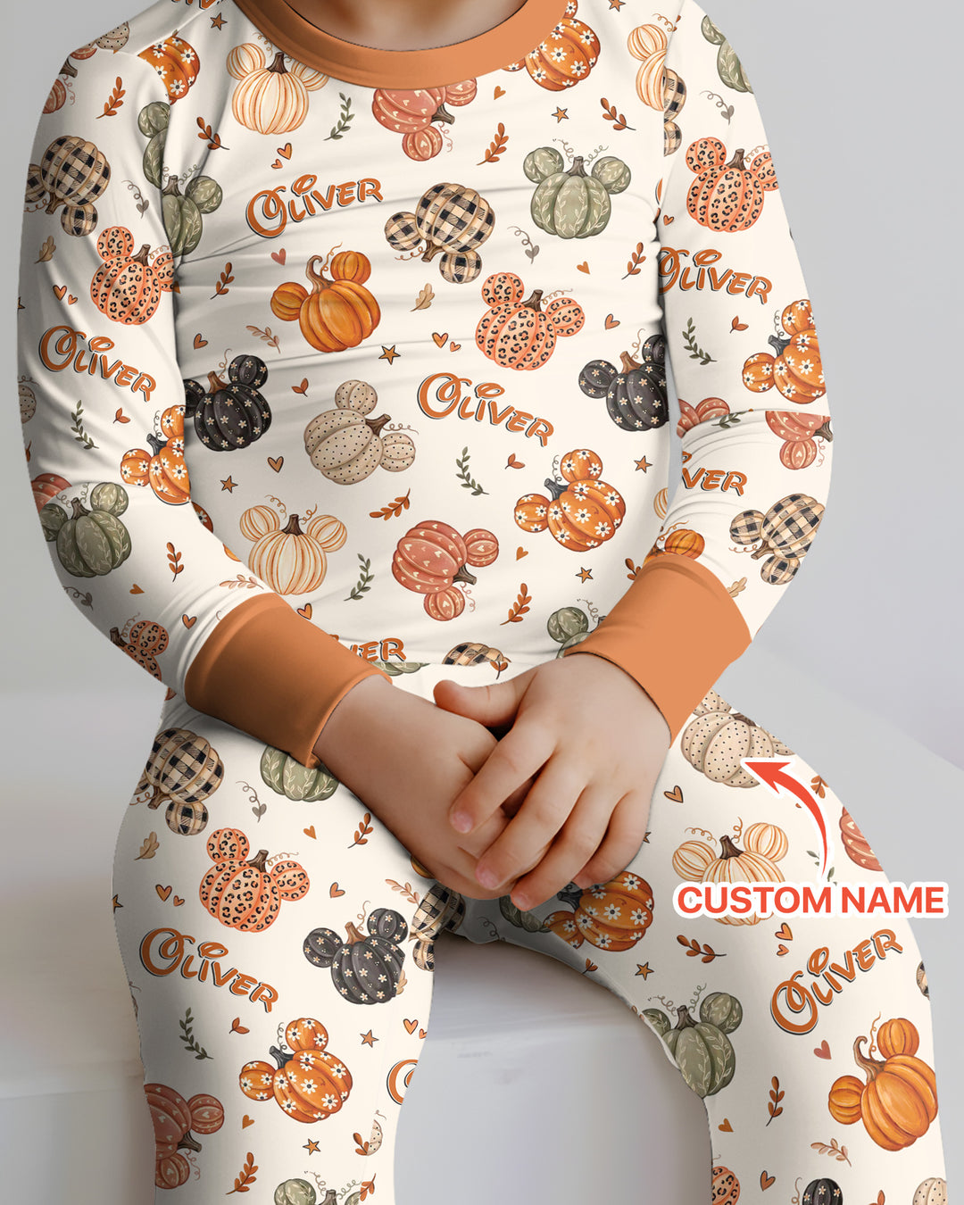 Custom Name Preppy Fall Mouse Bamboo Two Piece Long Sleeve Pajama Set