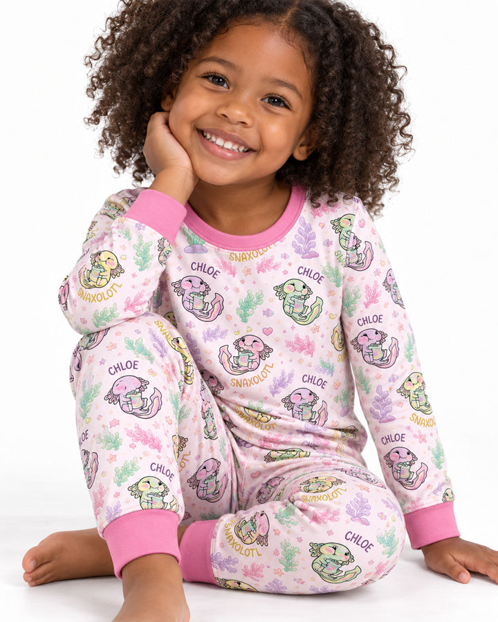Snaxolotl Custom Name Bamboo Two Piece Long Sleeve Pajama Set