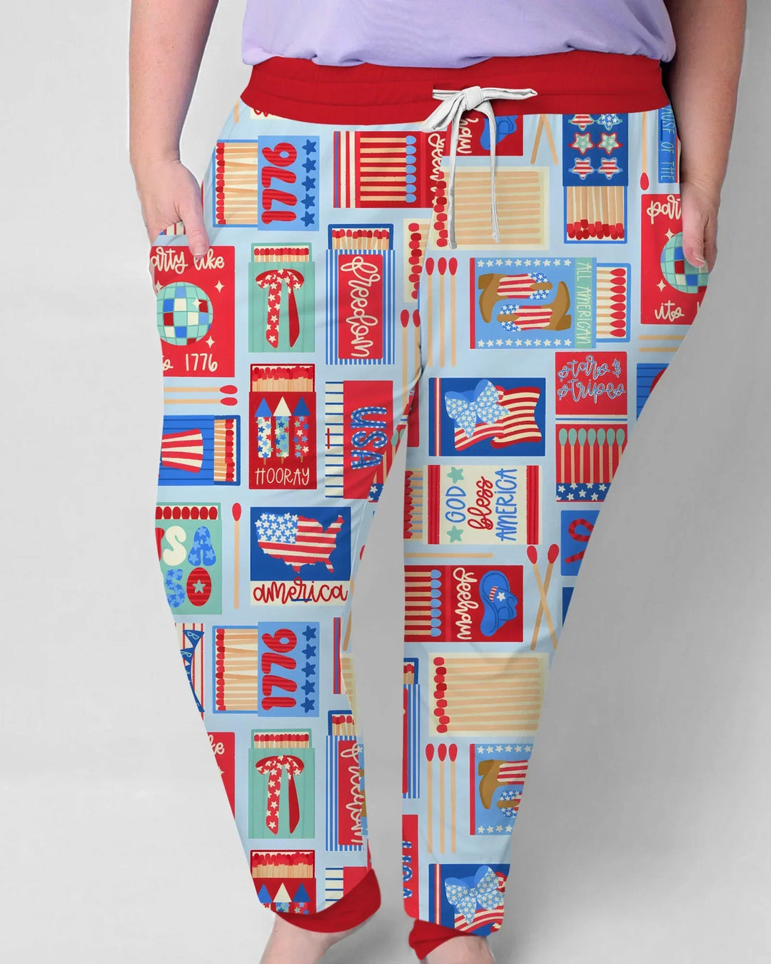 Patriotisches Streichholzschachtel-Pyjama-Set aus Bambus für Damen im Partnerlook