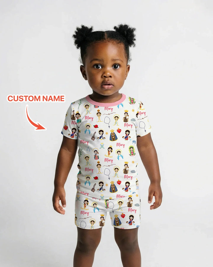 Custom Name Mother Mary Bamboo Two Piece Short Sleeve Shorts Pajama Set