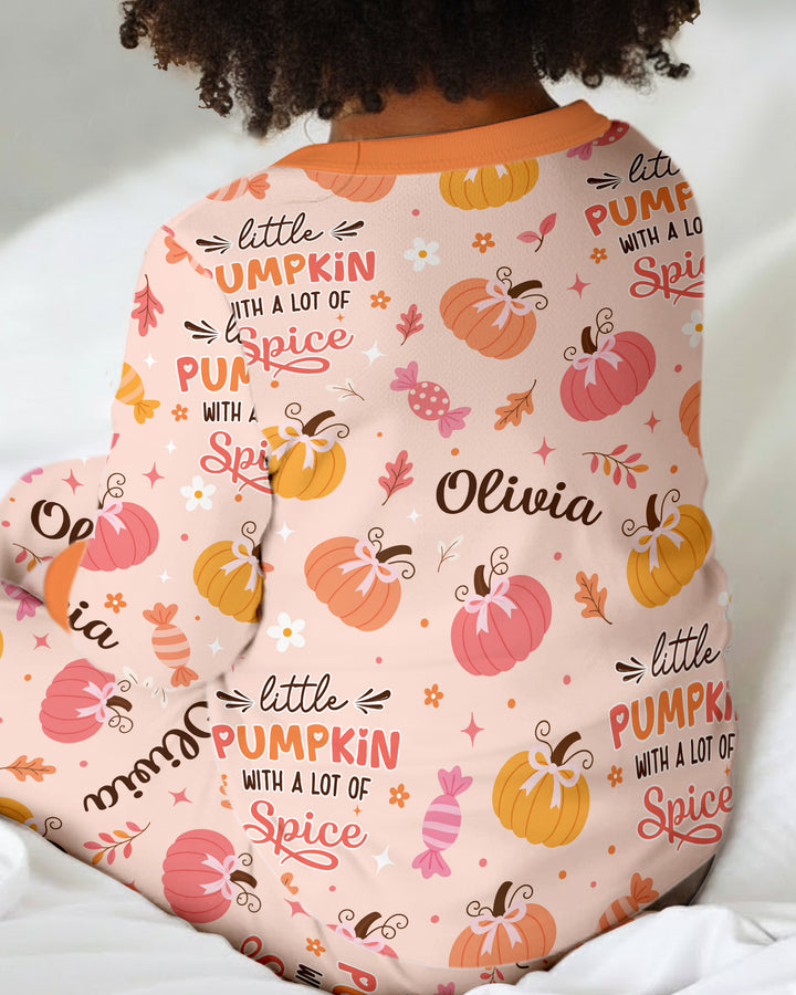 Custom Name Little Pumpkin With A Lot Of Spice Bamboo Two Piece Long Sleeve Pajama Set