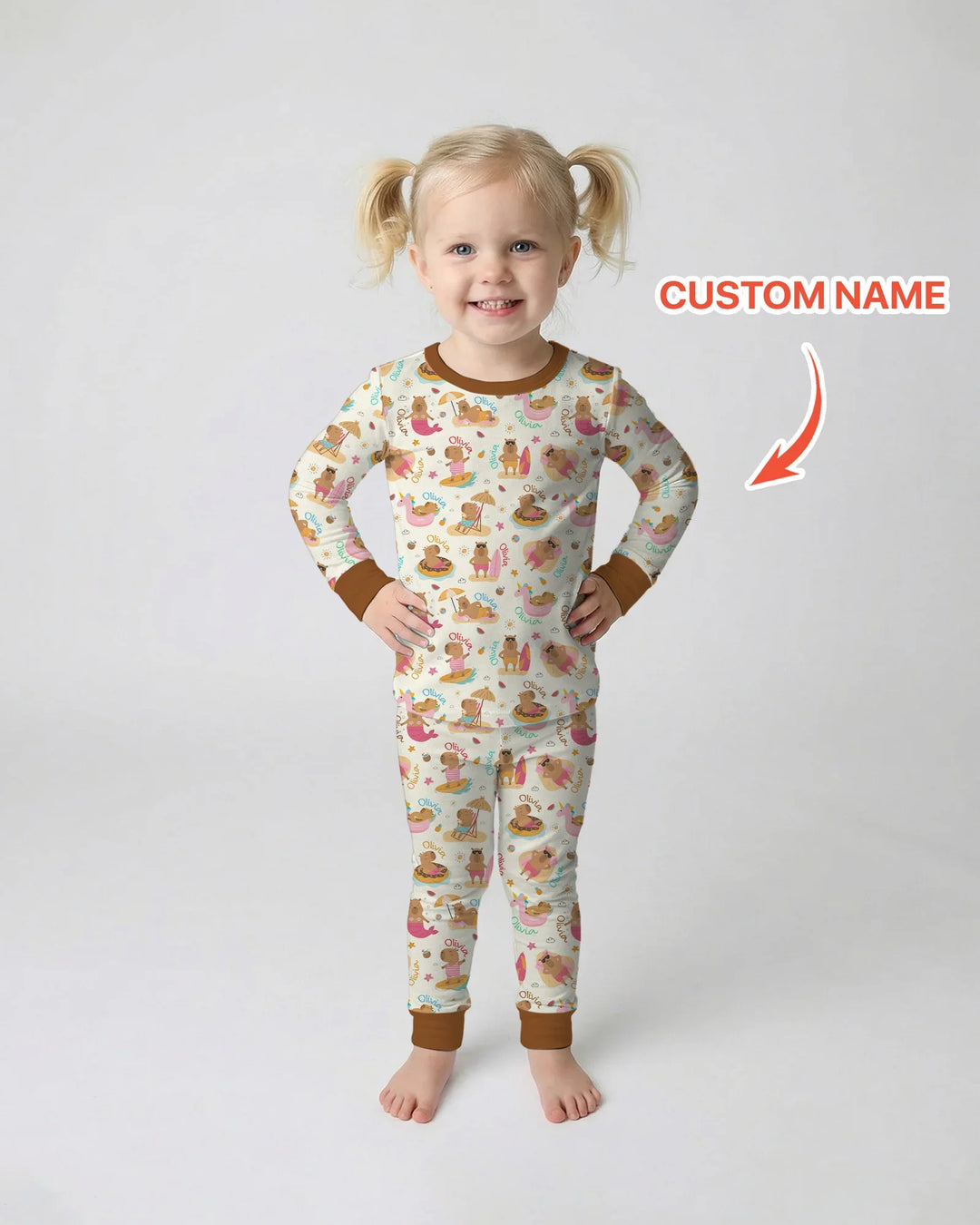 Don't Worry, Be Capy Custom Name Bamboo Two Piece Long Sleeve Pajama Set