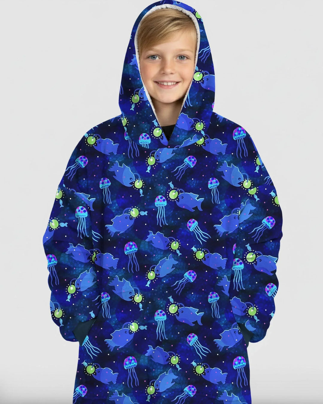 Happy Glow Fish Tragbare Bambus-Decken-Kapuzenjacke