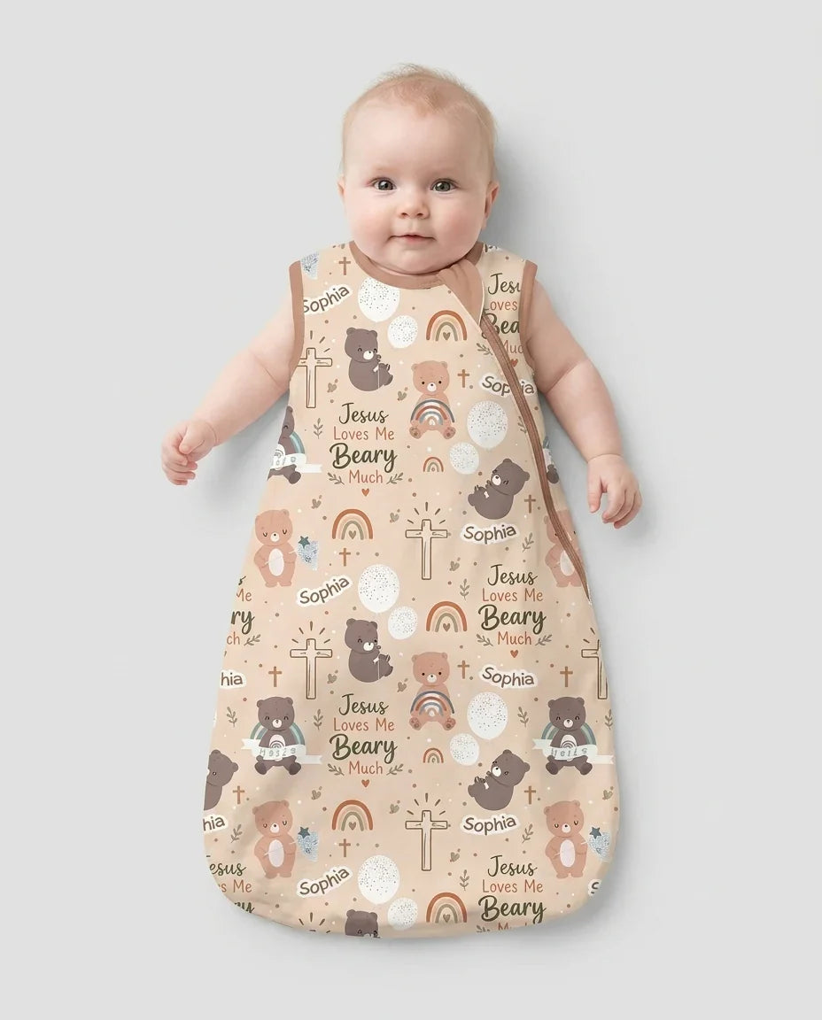 Custom Name Jesus Loves Me Beary Much Bamboo Sleep Bag