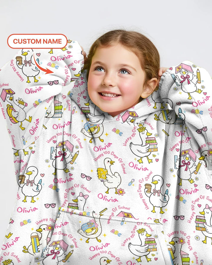 Personalisierter Name Gans 100 Tage Schule Bambus Decken Hoodie