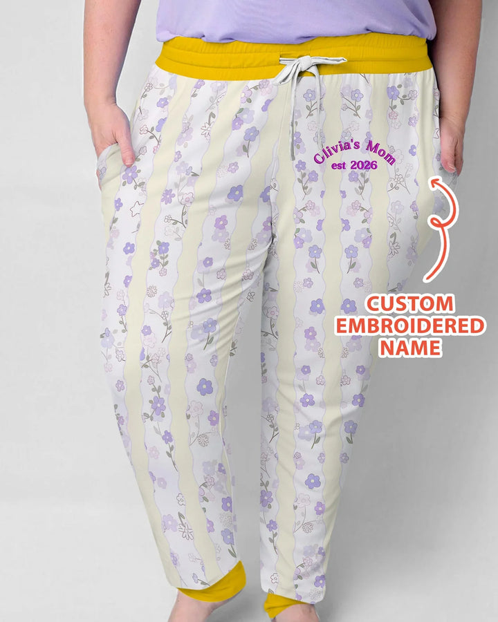 Personalisiert besticktes "Erster Muttertag" Mama-und-Ich-Schlafanzug-Set aus Bambus für Damen