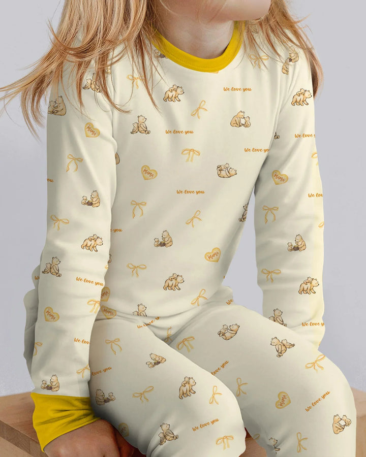 Sweat Yellow Mama Bear Two Piece Long Sleeve Pajama Set