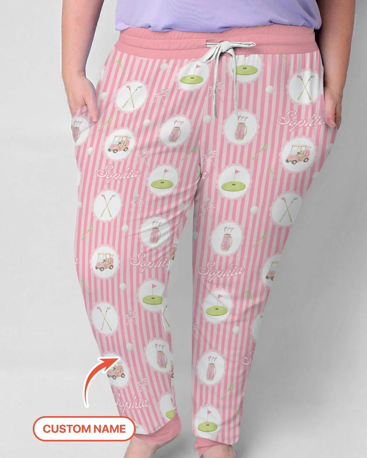 Personalisierter Name Rosa Golfmädchen Bambus Schlafanzug-Set für Damen
