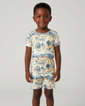 Whimsical Watercolor School Village Bamboo Two Piece Short Sleeve Shorts Pajama Set