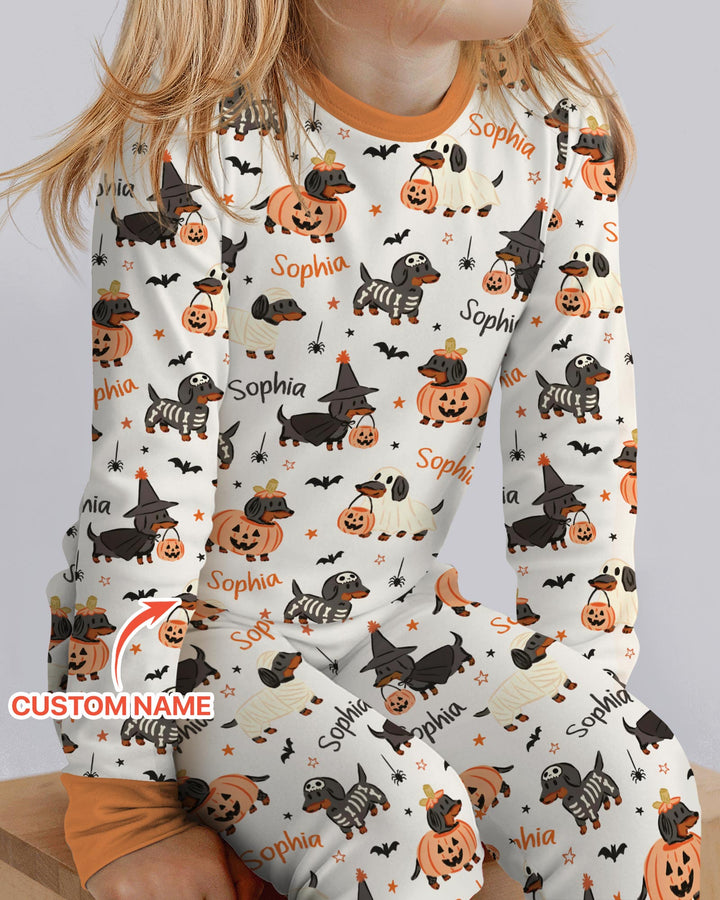Orange and Black Dachshund Bamboo Two Piece Long Sleeve Pajama Set