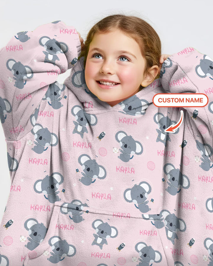 Custom Name Cosmic Koala Bamboo Blanket Hoodie