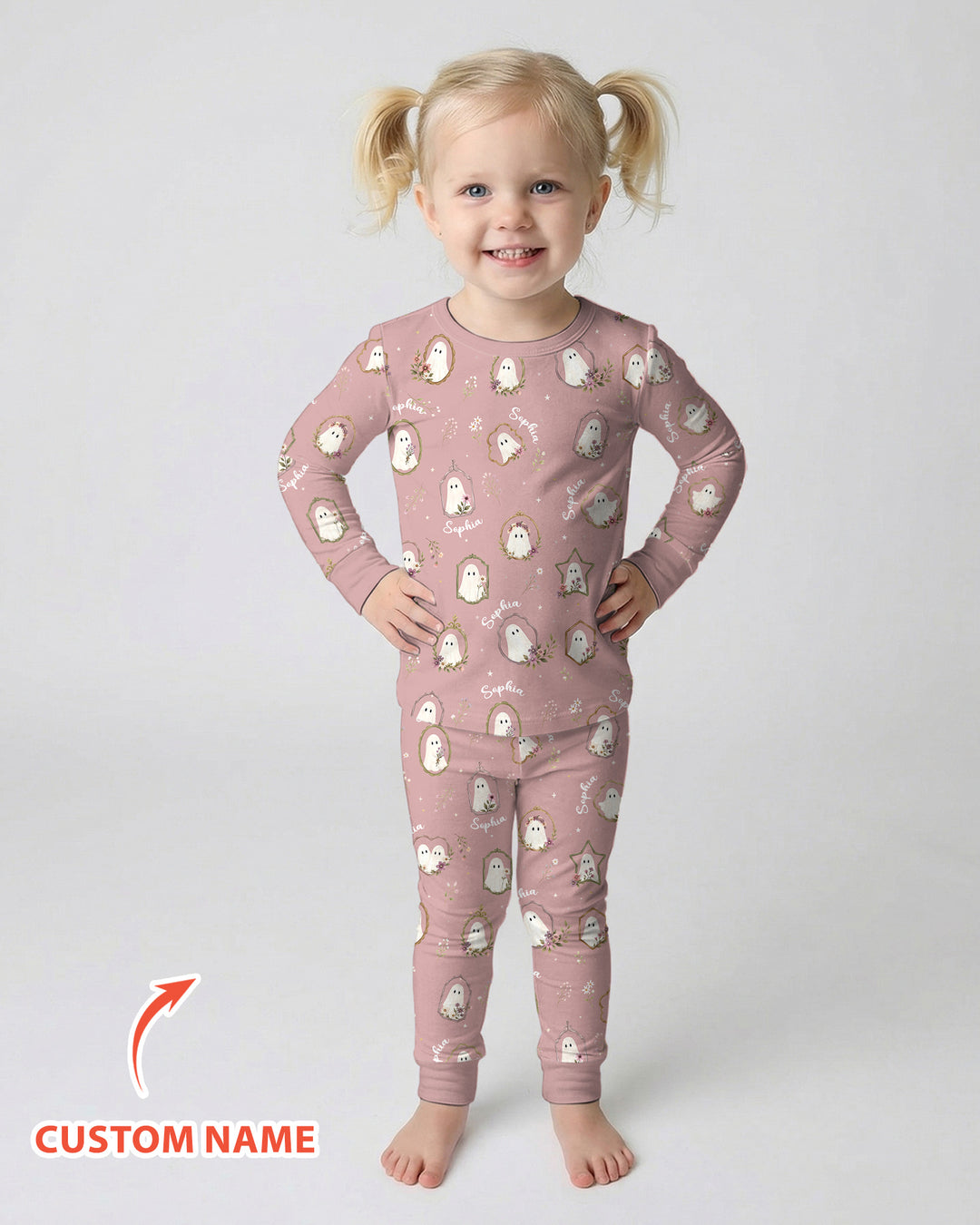 Vintage Floral Ghost Halloween Bamboo Two Piece Long Sleeve Pajama Set