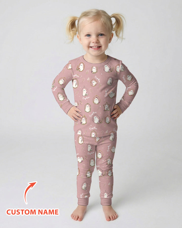 Vintage Floral Ghost Halloween Bamboo Two Piece Long Sleeve Pajama Set