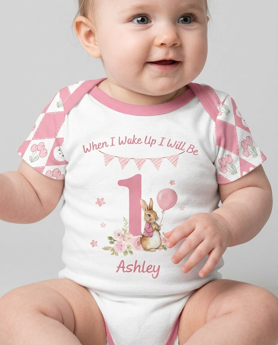 Custom Name When I Wake Up Bunny Birthday Bamboo Bodysuit