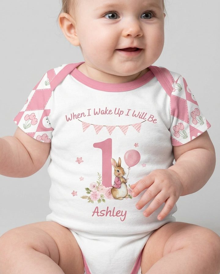 Custom Name When I Wake Up Bunny Birthday Bamboo Bodysuit