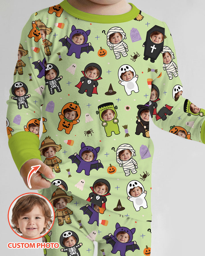 Custom Photo Little Halloween Crew Bamboo Two Piece Long Sleeve Pajama Set