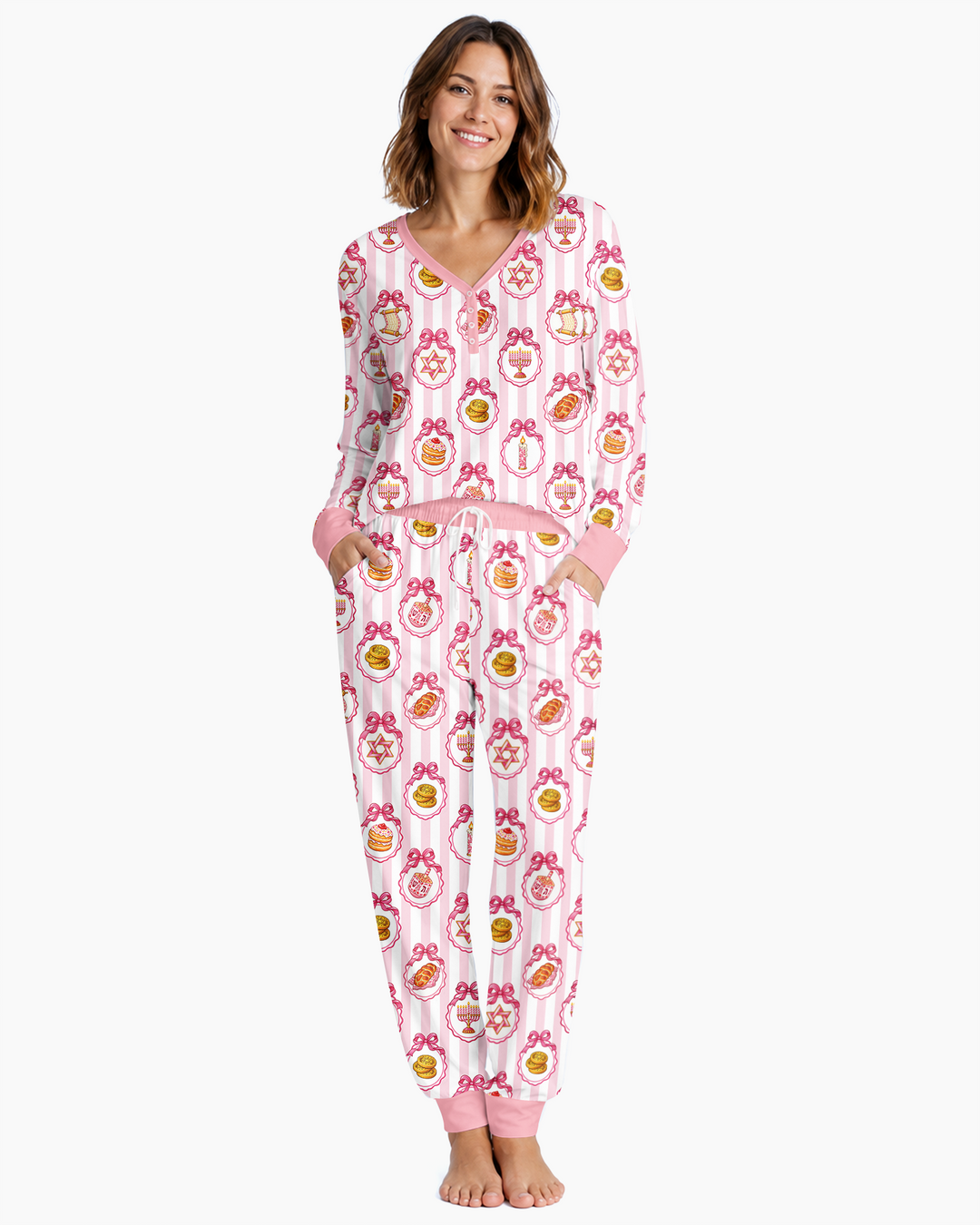 Hanukkah Bows & Blessings Mommy & Me Matching Bamboo Women Pajama Set