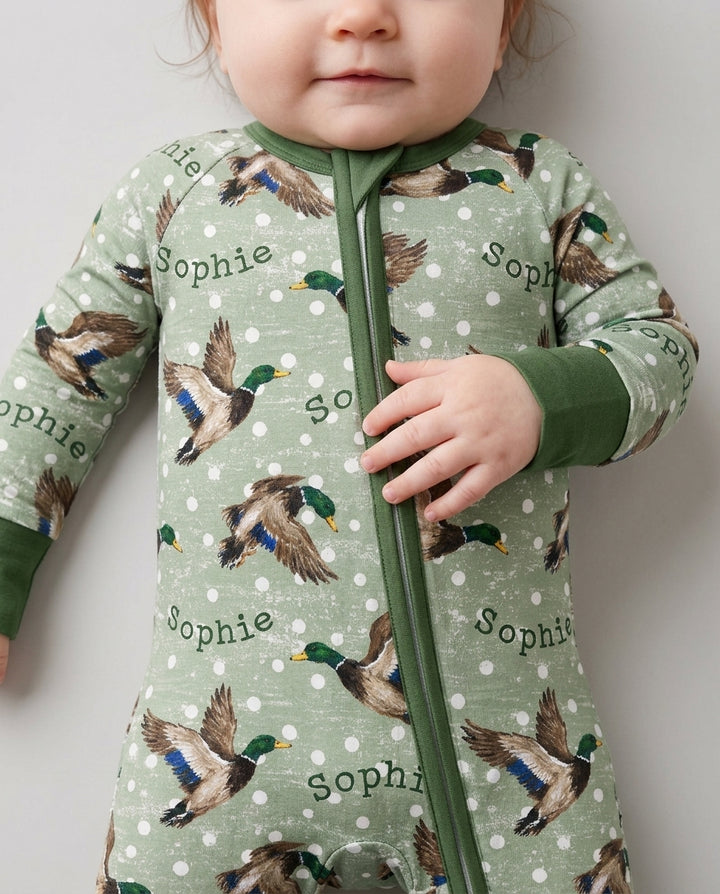 Custom Name Flying Mallard Duck Bamboo Convertible Zippy