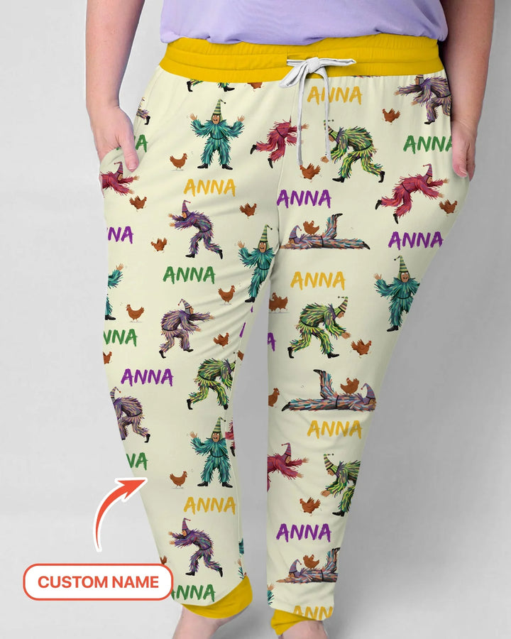 Personalisierter Name Mardi Gras Hühnerjagd Familie Passender Bambus Damen Pyjama-Set