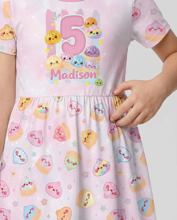 Custom Birthday Squish Party Dumpling Bamboo Twirl Dress