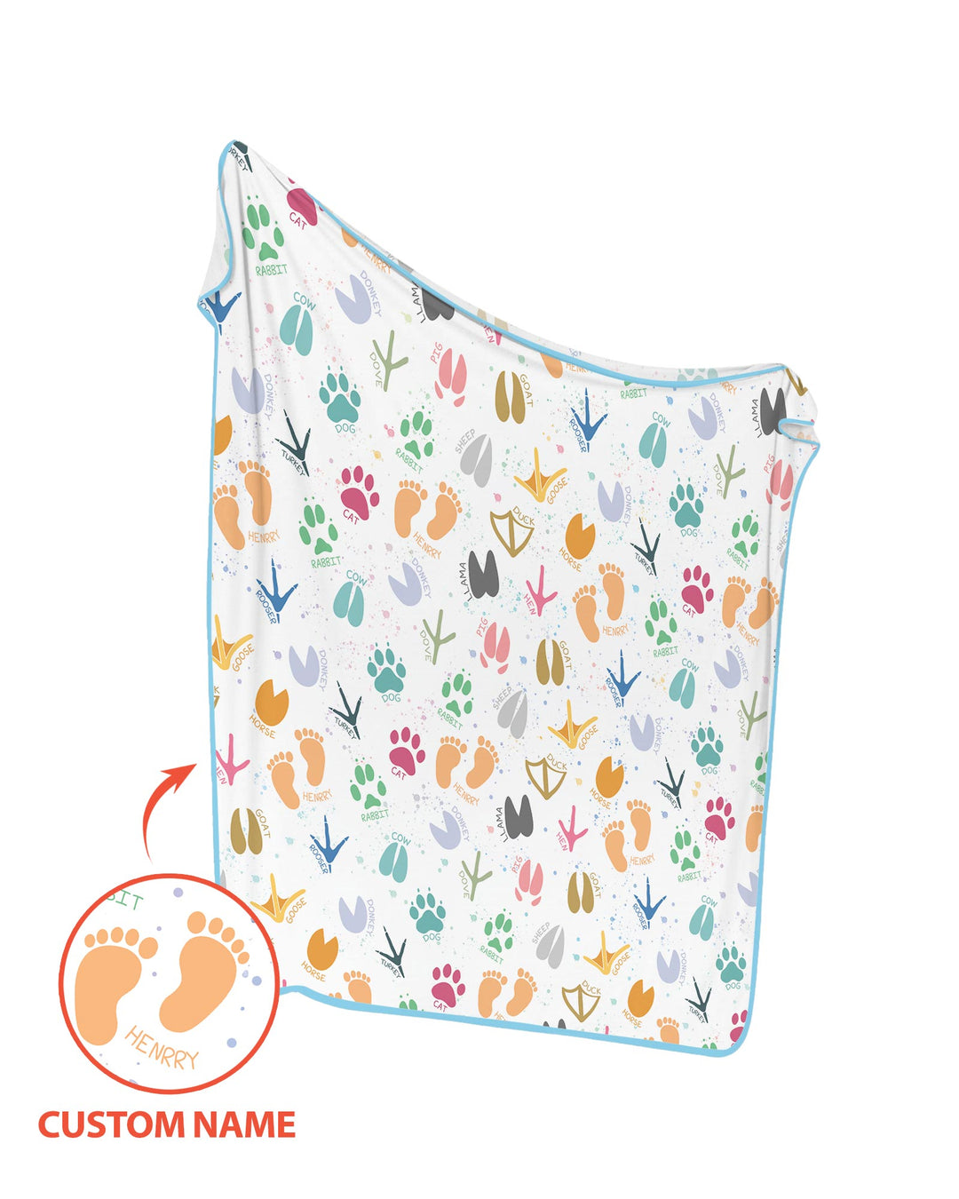 Cute Farm Animal Tracks Custom Name Bamboo Blanket