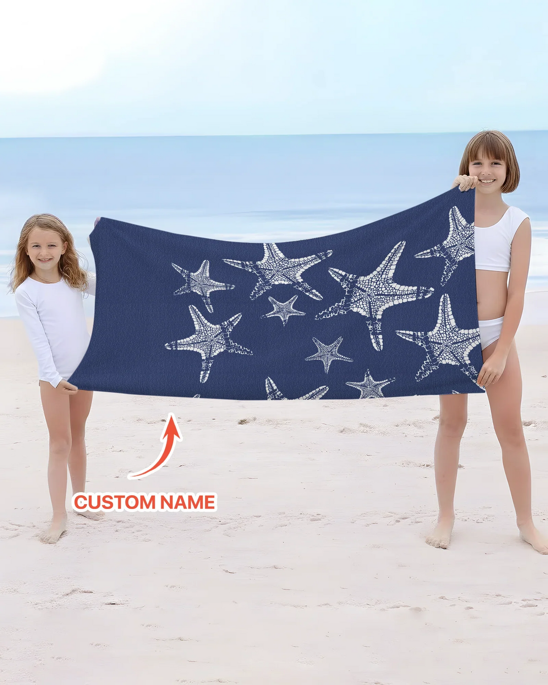 Personalisiertes Seestern-Bambus-Strandtuch mit Namen