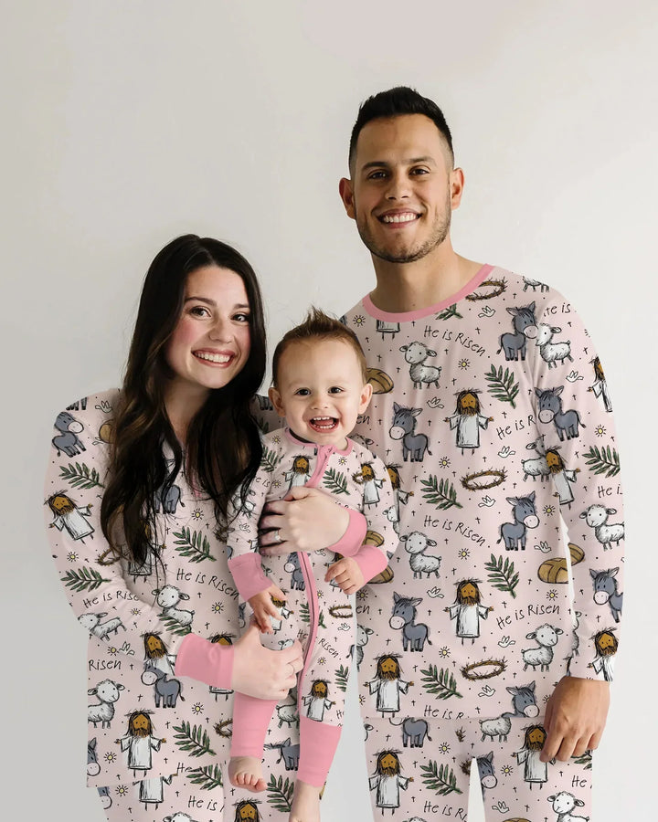 He Is Risen Easter Family Matching Bamboo Two Piece Short Sleeve Pajama Set
