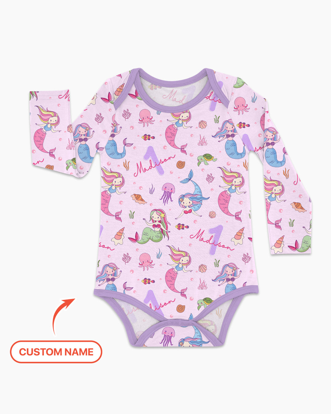 Custom Name Birthday Mermaid Wild One Bamboo Bodysuit