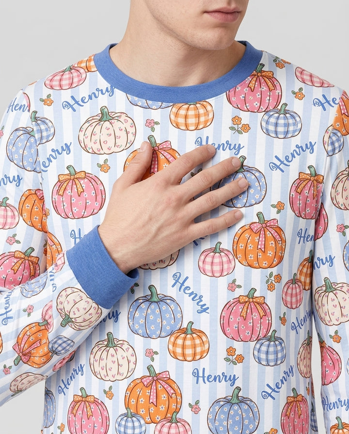 Custom Name Pumpkin Patch Bamboo Men's Pajama Set