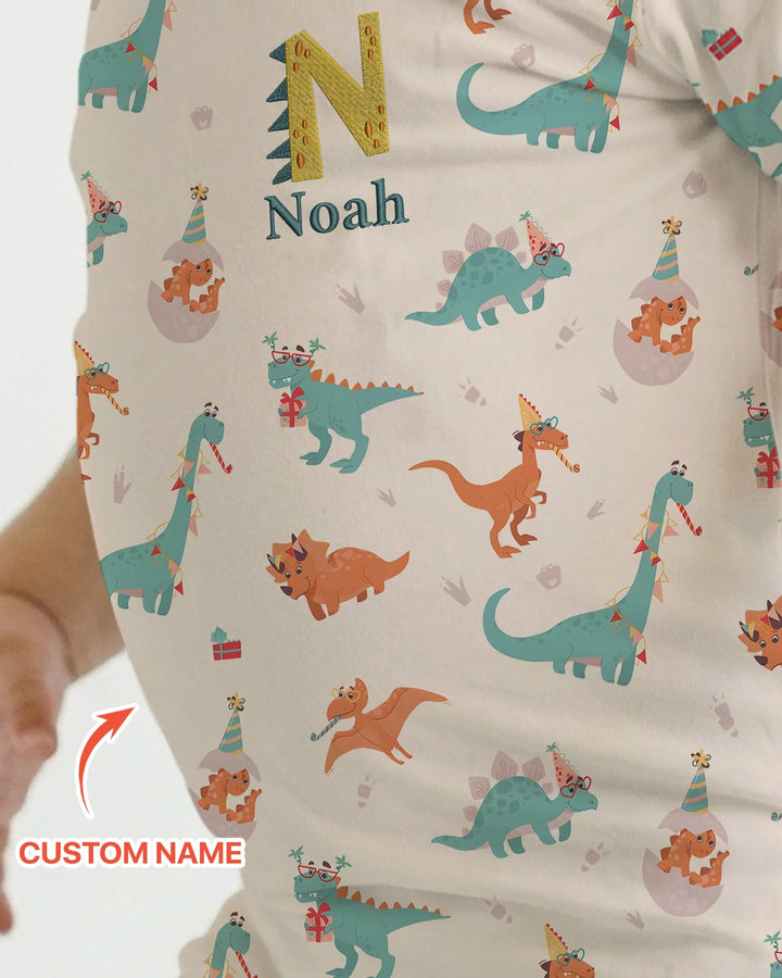 Embroidered Dinosaurs Bamboo Two Piece Short Sleeve Shorts Pajama Set