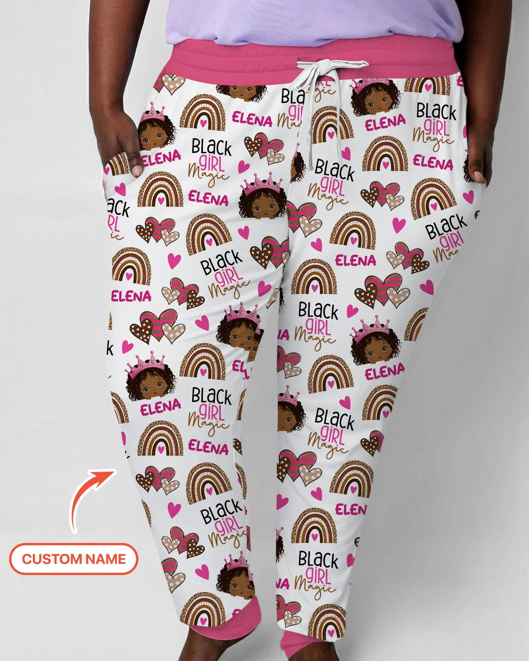 Personalisierbares Name Black Girl Magic Pyjama Set aus Bambus für Frauen