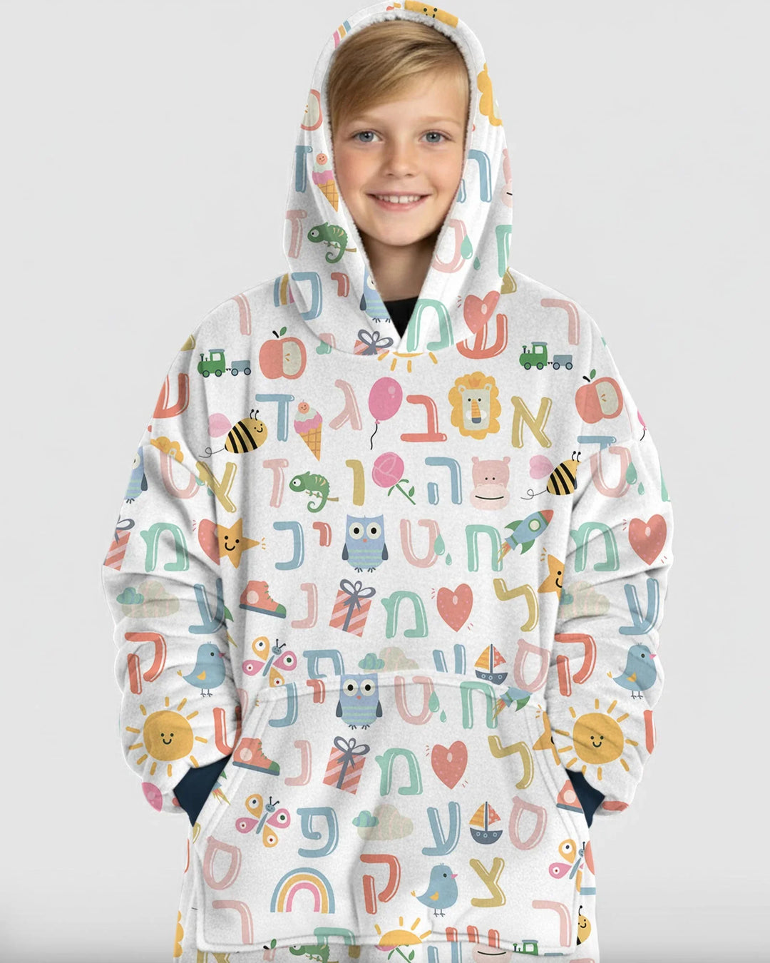 Tragbarer Bambus-Deckenhoodie mit hebräischem Alphabet