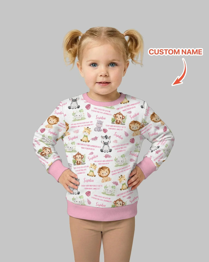 Personalisiertes Bibelvers Safari-Tier Bambus Rundhals-Sweatshirt