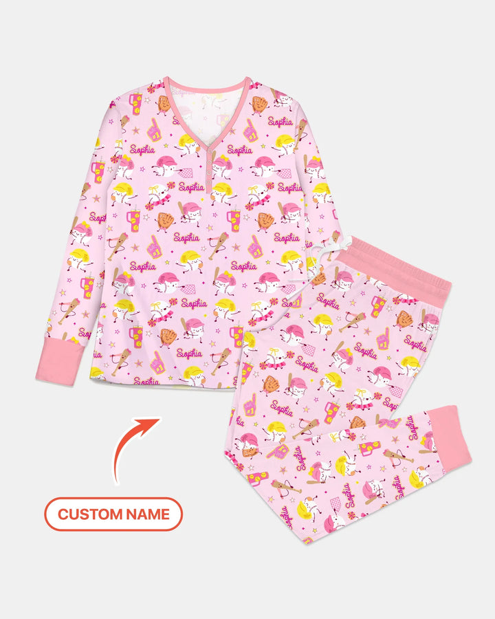 Baseball Mama und Mini Passendes Pyjama-Set aus Bambus für Damen
