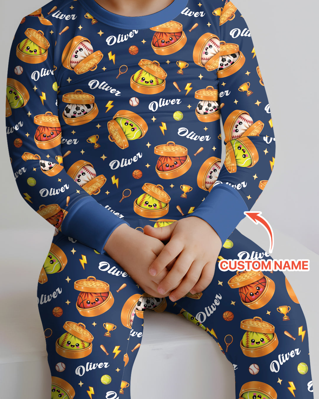 Custom Name Sports Dumpling Bamboo Two Piece Long Sleeve Pajama Set