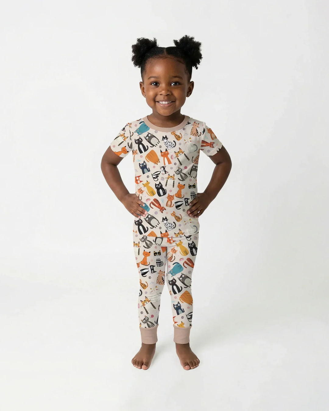 Goofy Mischief Cat Family Matching Bamboo Two Piece Short Sleeve Pajama Set