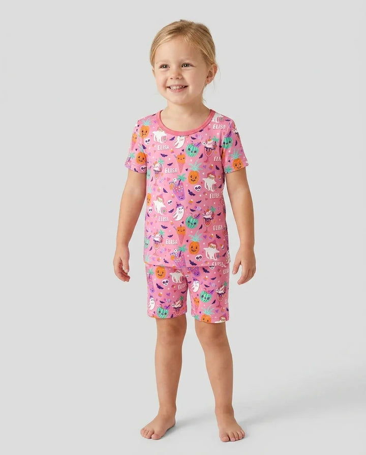 Summerween Doodles Bamboo Two Piece Short Sleeve Shorts Pajama Set