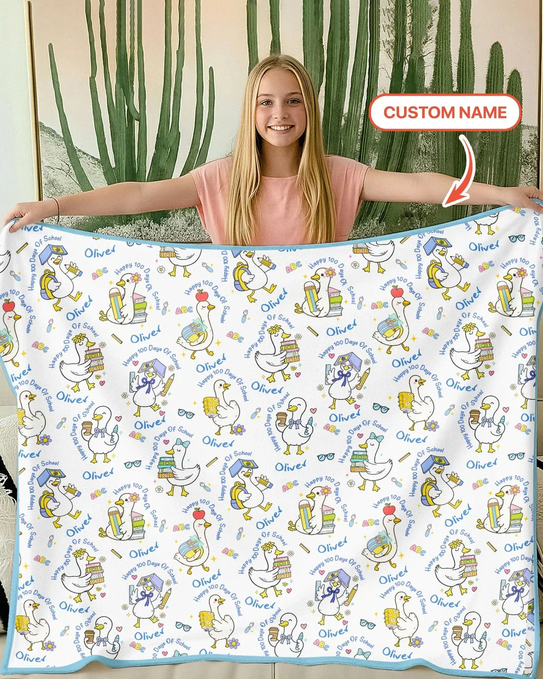 Custom Name Goose Happy 100 Days Of School Bamboo Blanket