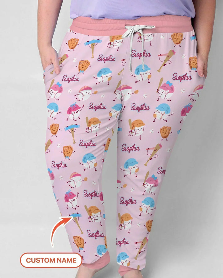 Kundenspezifischer Name Ballparl Familie Passender Bambus Damen Pyjama Set