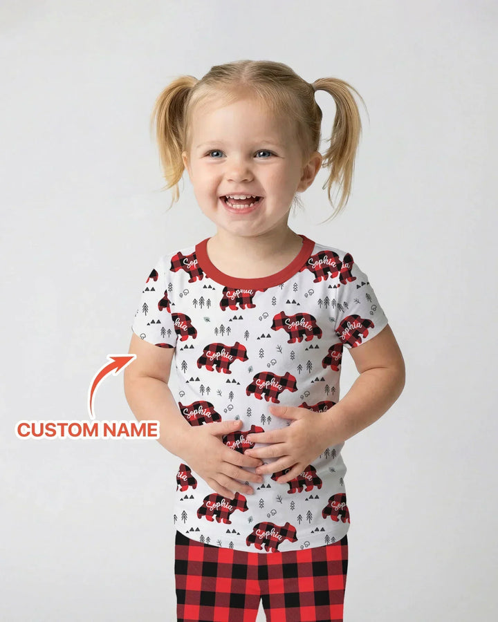 Custom Name Family Bear Matching Bamboo Two Piece Short Sleeve Pajama Set