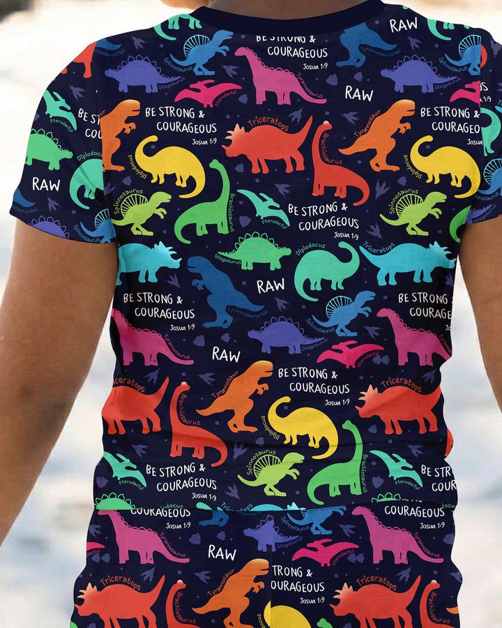 Be Strong and Courageous Dinosaur Christian Bamboo Two Piece Short Sleeve Pajama Set