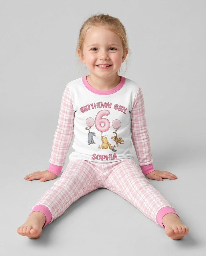 Little Bear Birthday Custom Name And Age Balloon Bamboo Two Piece Long Sleeve Pajama Set